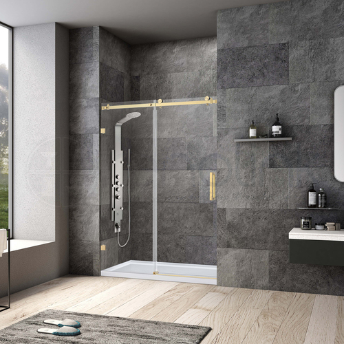 Frameless Wall to Wall Adjustable Sliding Shower Screen 1200x2000mm PVD Brushed Gold