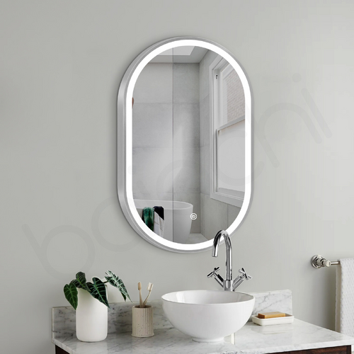 Baiachi Cora LED Oval 600mmx900mm Frame Mirror Brushed Silver