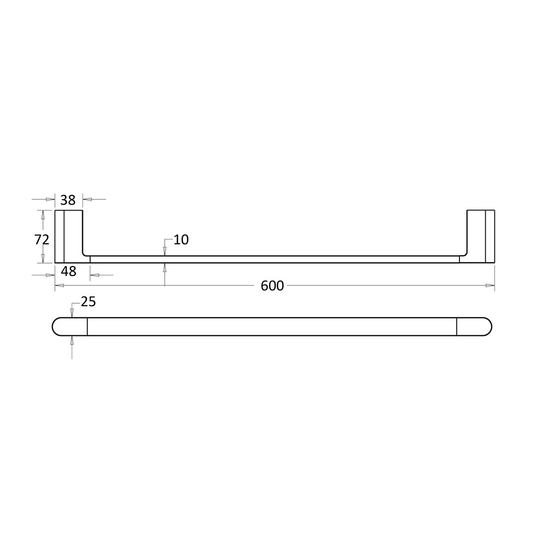 Flores Single Towel Rail 600mm Chrome