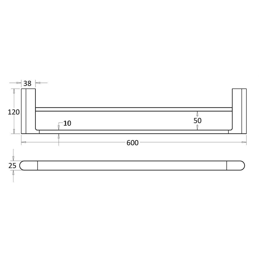 Flores Double Towel Rail 600mm Brushed Gold