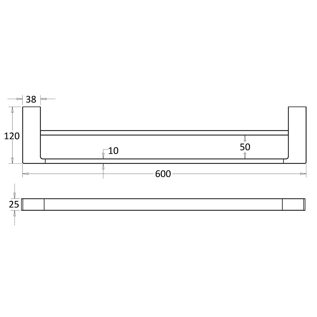 Ceram Double Towel Rail 600mm Matte Black