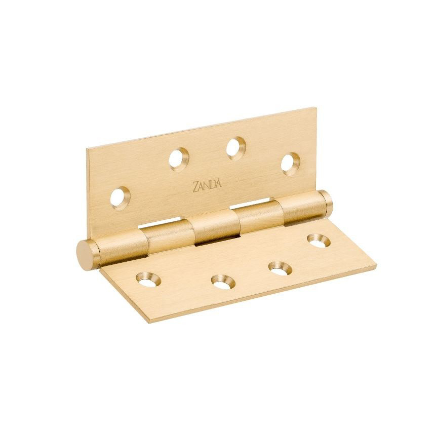 Satin Brass Butt Hinge, Fixed Pin - 100 x 75 x 2.5mm (pair)