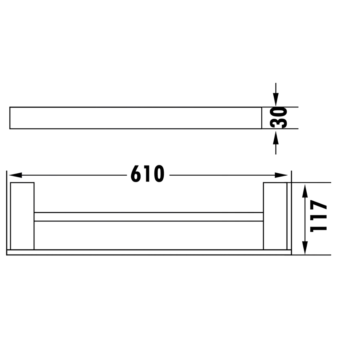 Rosa Double Towel Rail 610mm Matte Black