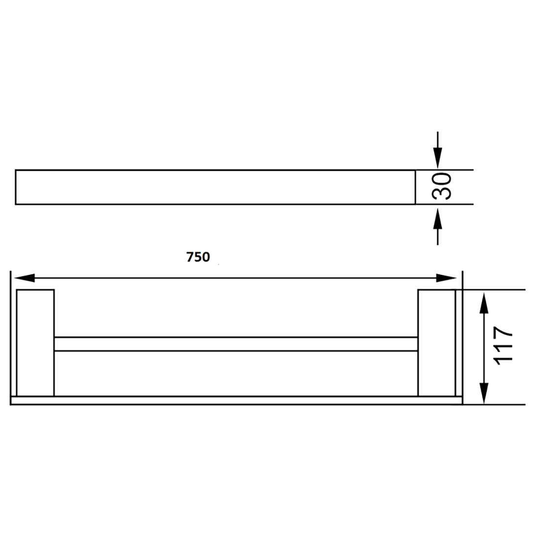 Rosa Double Towel Rail 750mm Matte Black