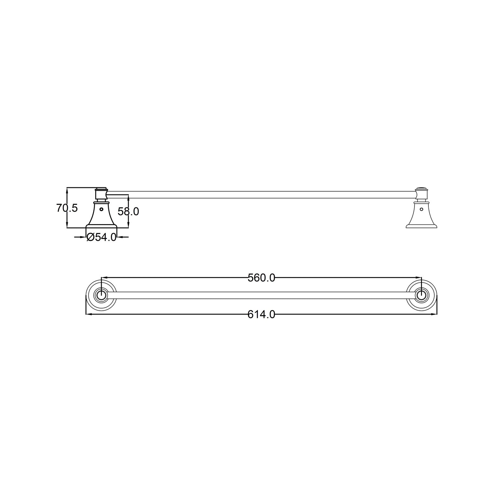 Ikon Clasico Single Towel Rail 600mm Brushed Gold