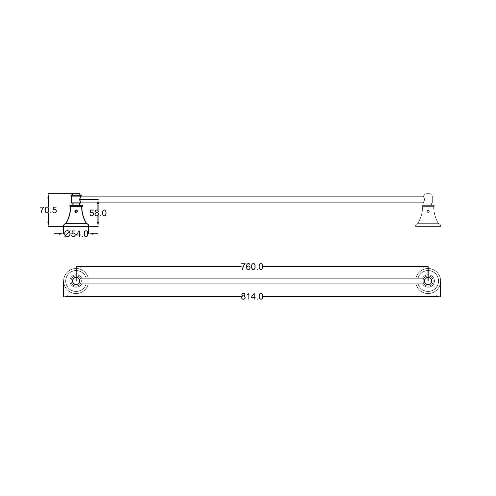 Ikon Clasico Single Towel Rail 800mm Brushed Gold