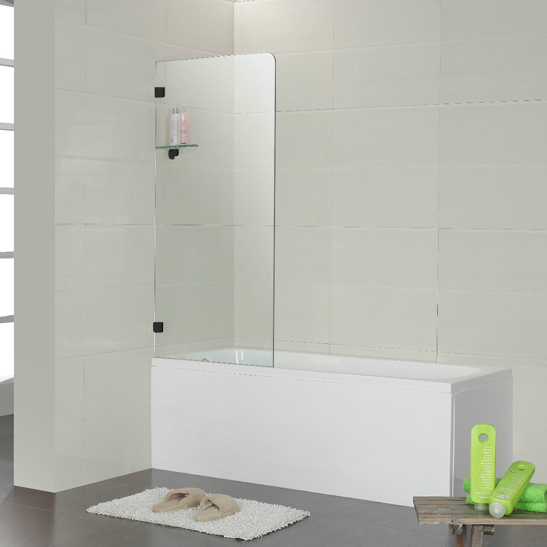 Frameless Bath Panel Shower Screen 700x1450mm Matte Black