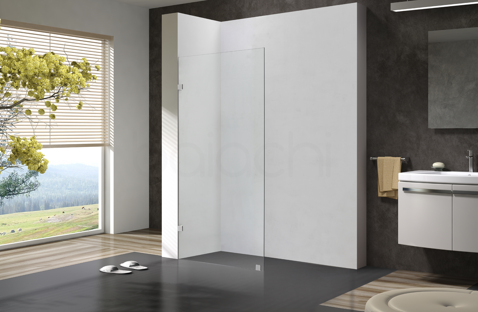 1100mm Fixed Panel Shower Screen Brushed Nickel