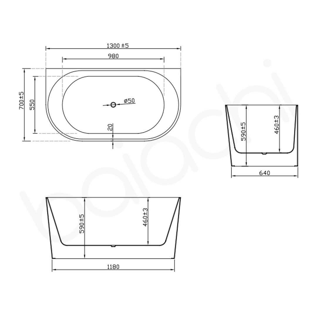 Baiachi Alice 1300 Freestanding Bath Back to Wall MK2