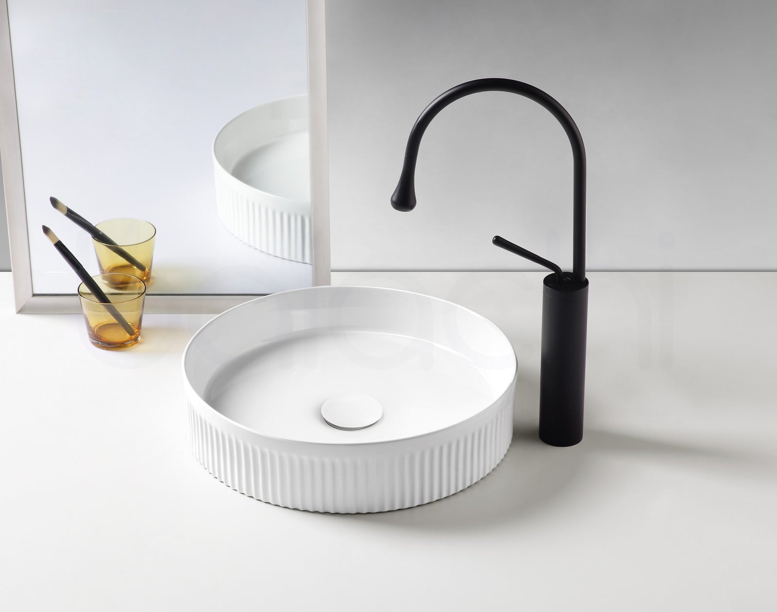 Baiachi Ceramic Counter Top Ribbed Basin Matte White