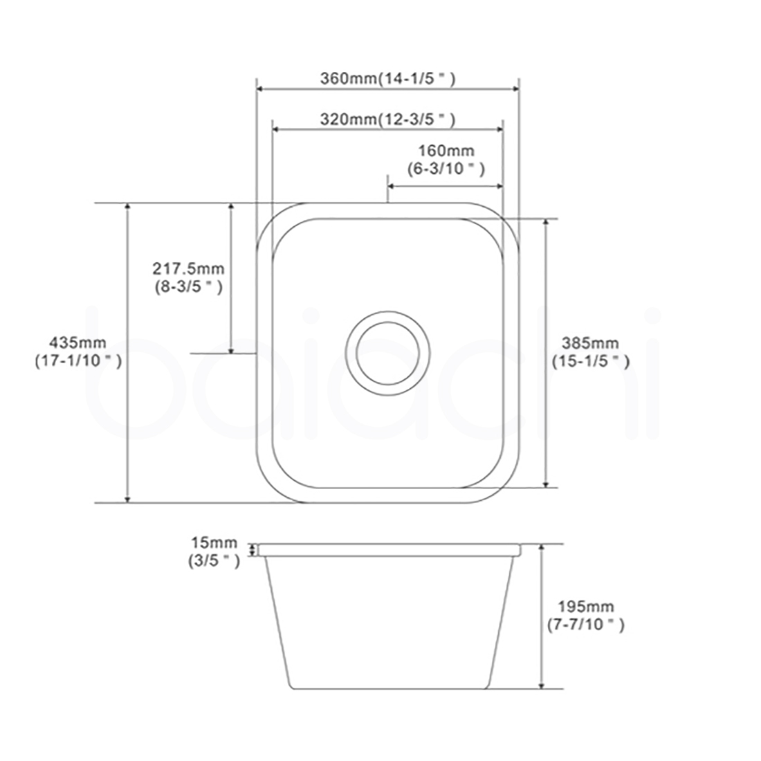 Baiachi Ceramic Kitchen and Laundry Sink Undermount Stainless Steel Waste