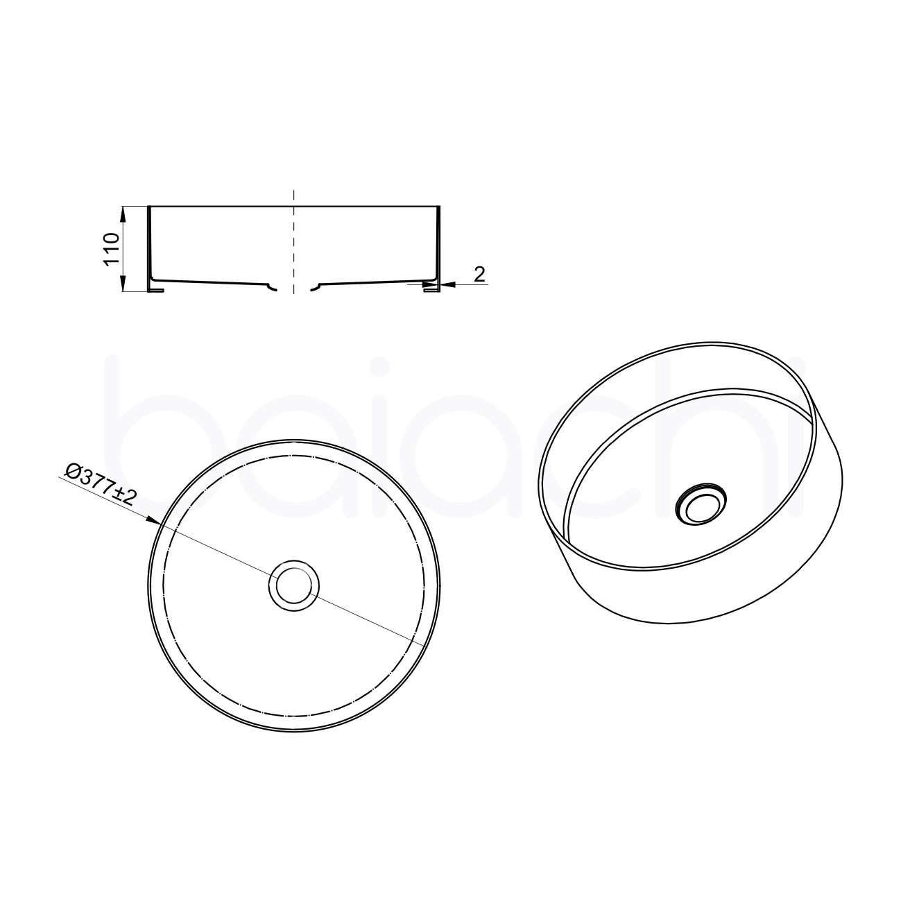 Baiachi 380mm Stainless Steel Brushed Gold Above Counter Top Basin