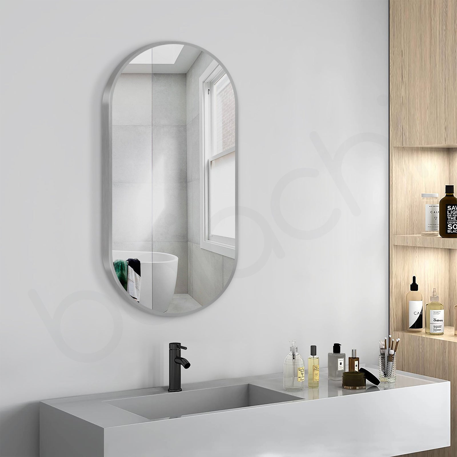 Baiachi Oval 450mmx900mm Frame Mirror Brushed Silver