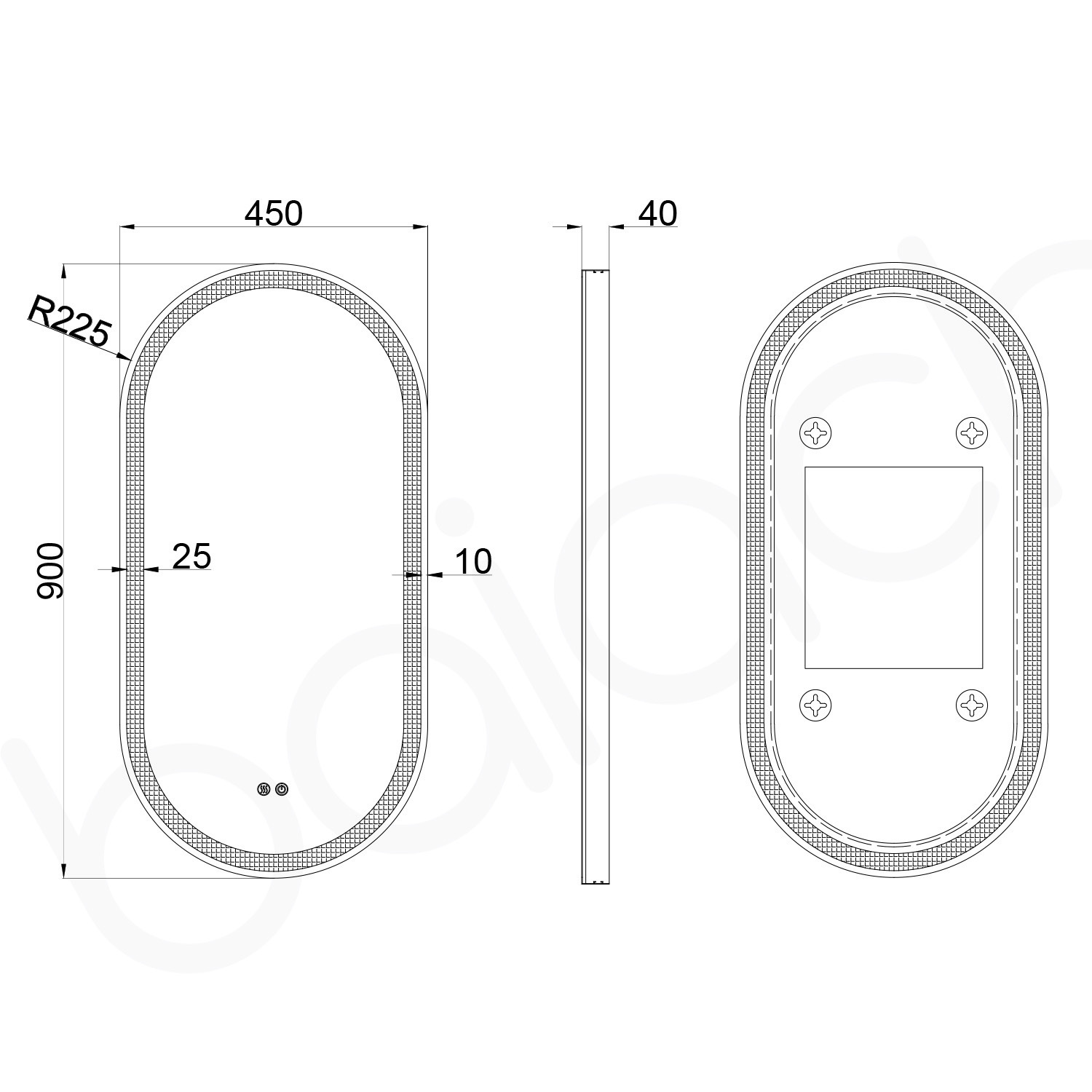 Baiachi Oval 450mmx900mm Frame Mirror Brushed Silver