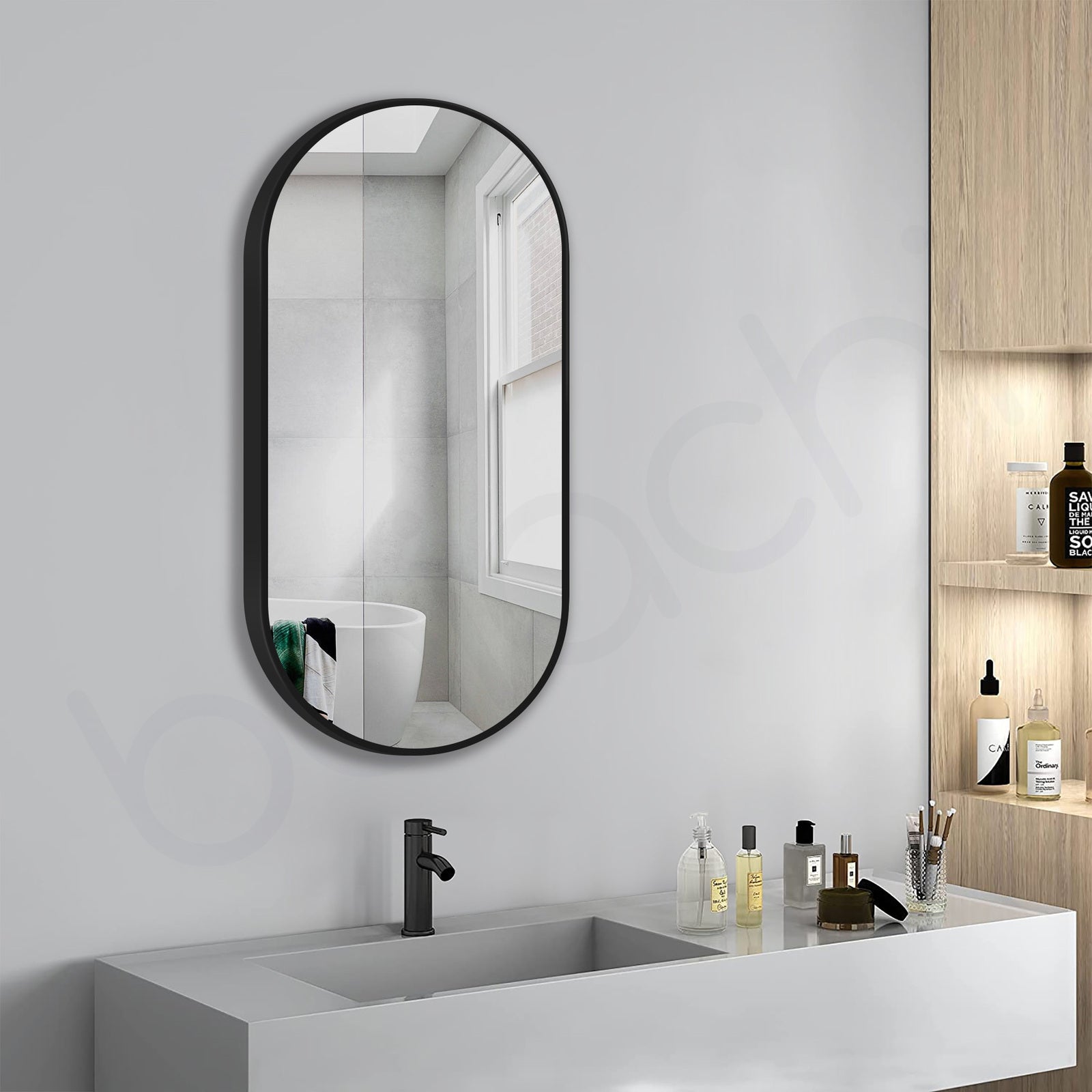 Baiachi Oval 450mmx900mm Frame Mirror Matte Black