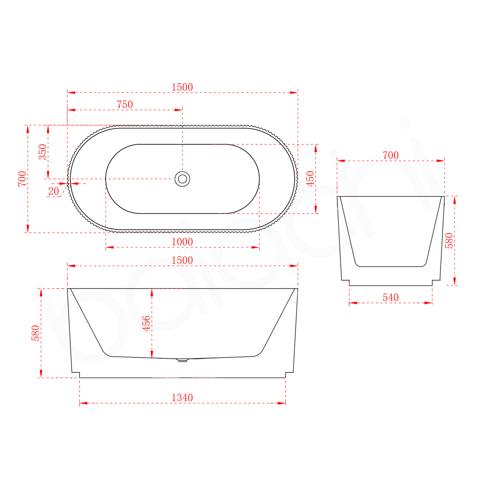 Florence 1500 Freestanding Bath Tub Matte White