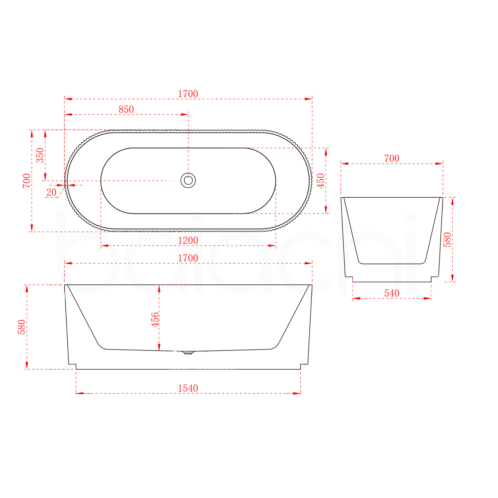 Florence 1700 Freestanding Bath Tub Matte White