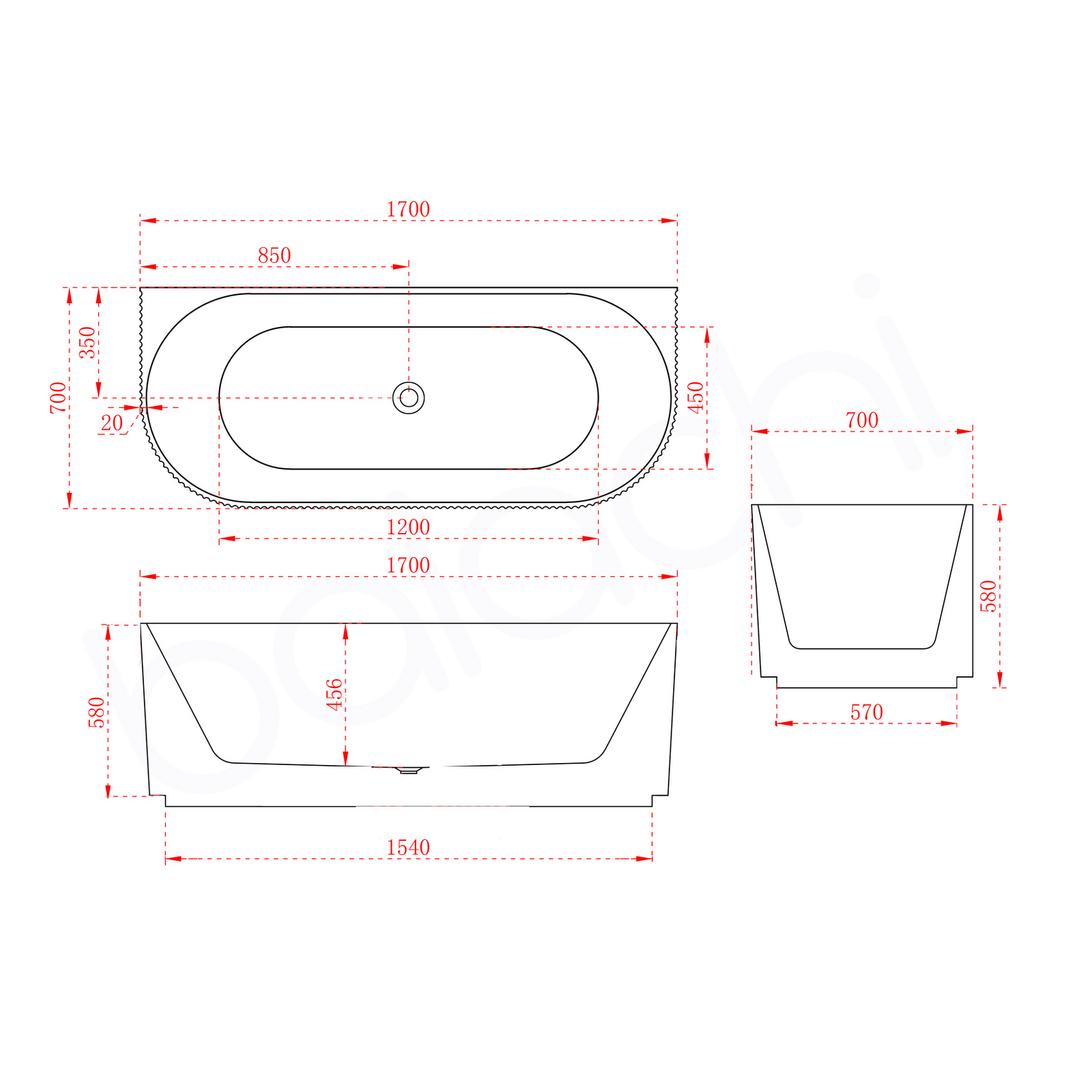 Clara 1700 Freestanding Bath Tub Matte White