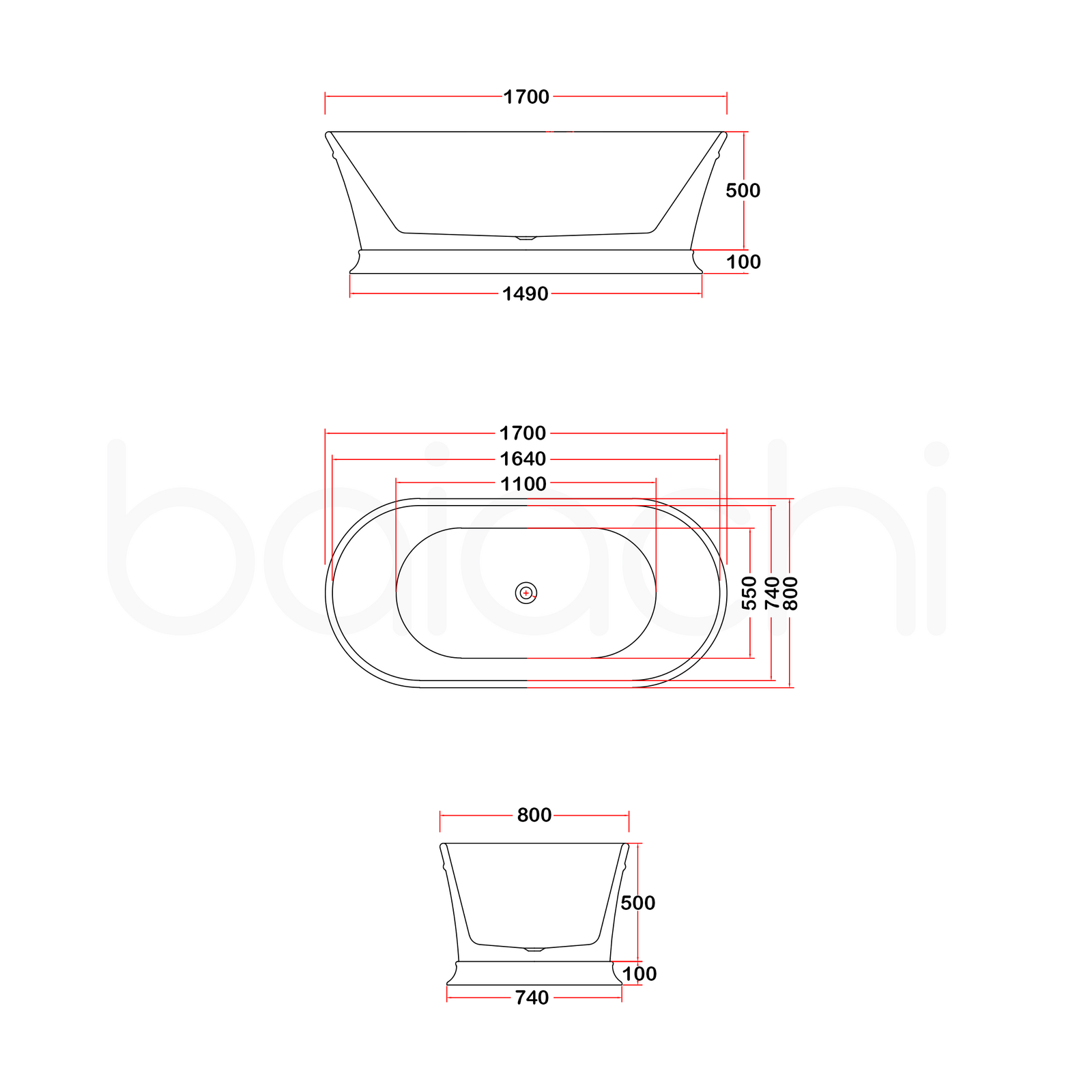 Hampton 1700 Freestanding Bathtub Matte White