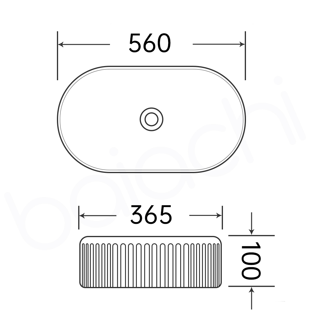 Baiachi 560x365mm Ceramic Above Counter Fluted Basin Matte White