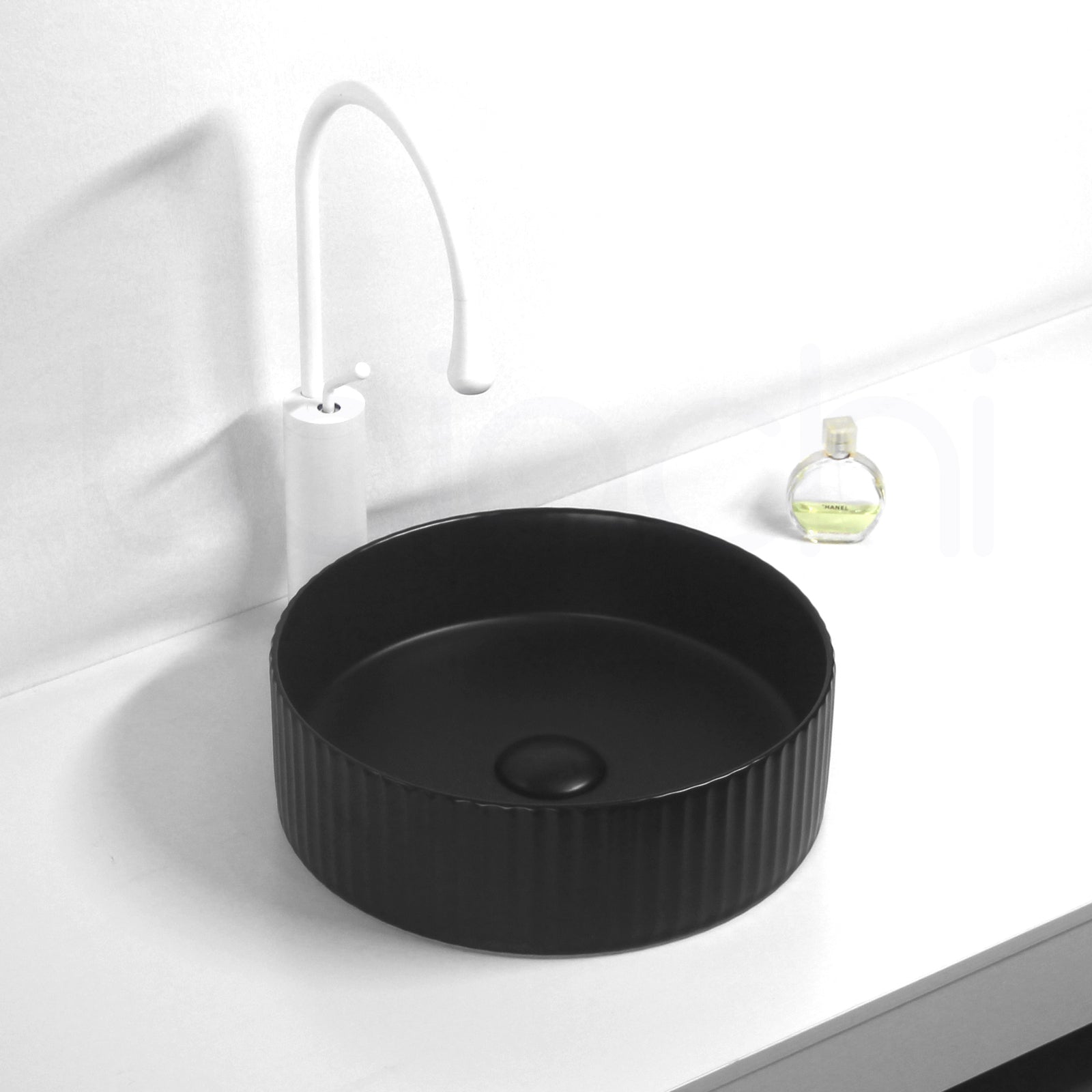 Baiachi 365mm Ceramic Above Counter Fluted Basin Matte Black