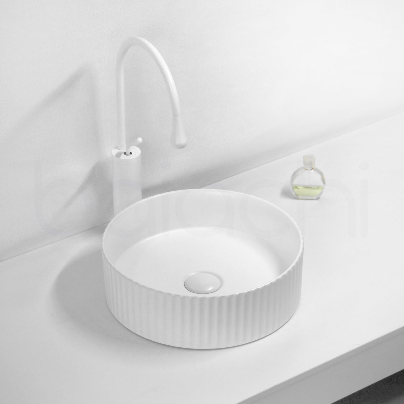 Baiachi 365mm Ceramic Above Counter Fluted Basin Matte White