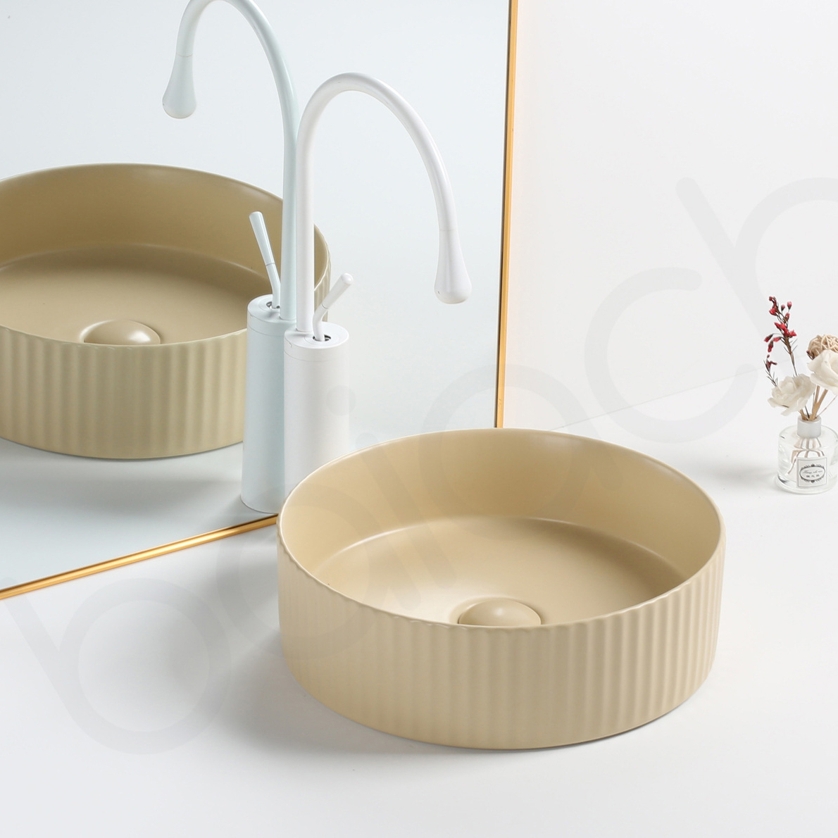 Baiachi 400mm Ceramic Above Counter Fluted Basin Matte Ivory