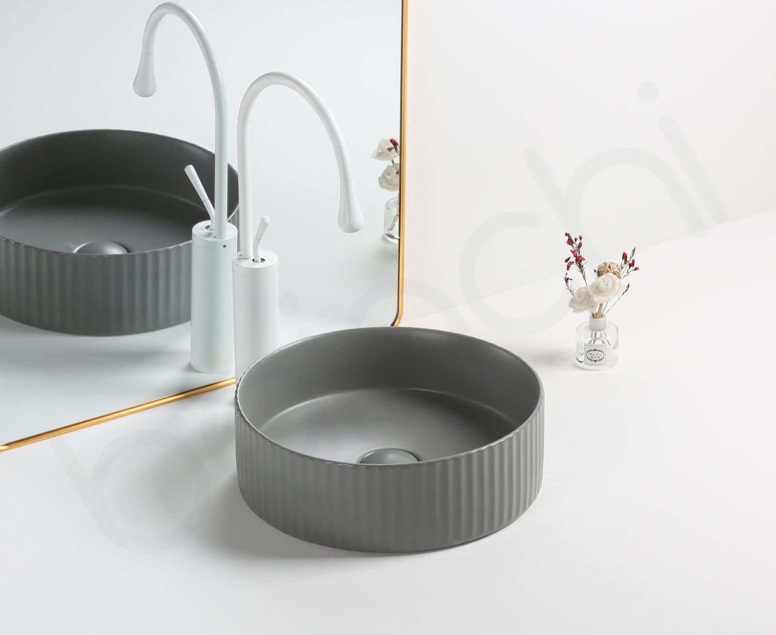 Baiachi 400mm Ceramic Above Counter Fluted Basin Matte Grey