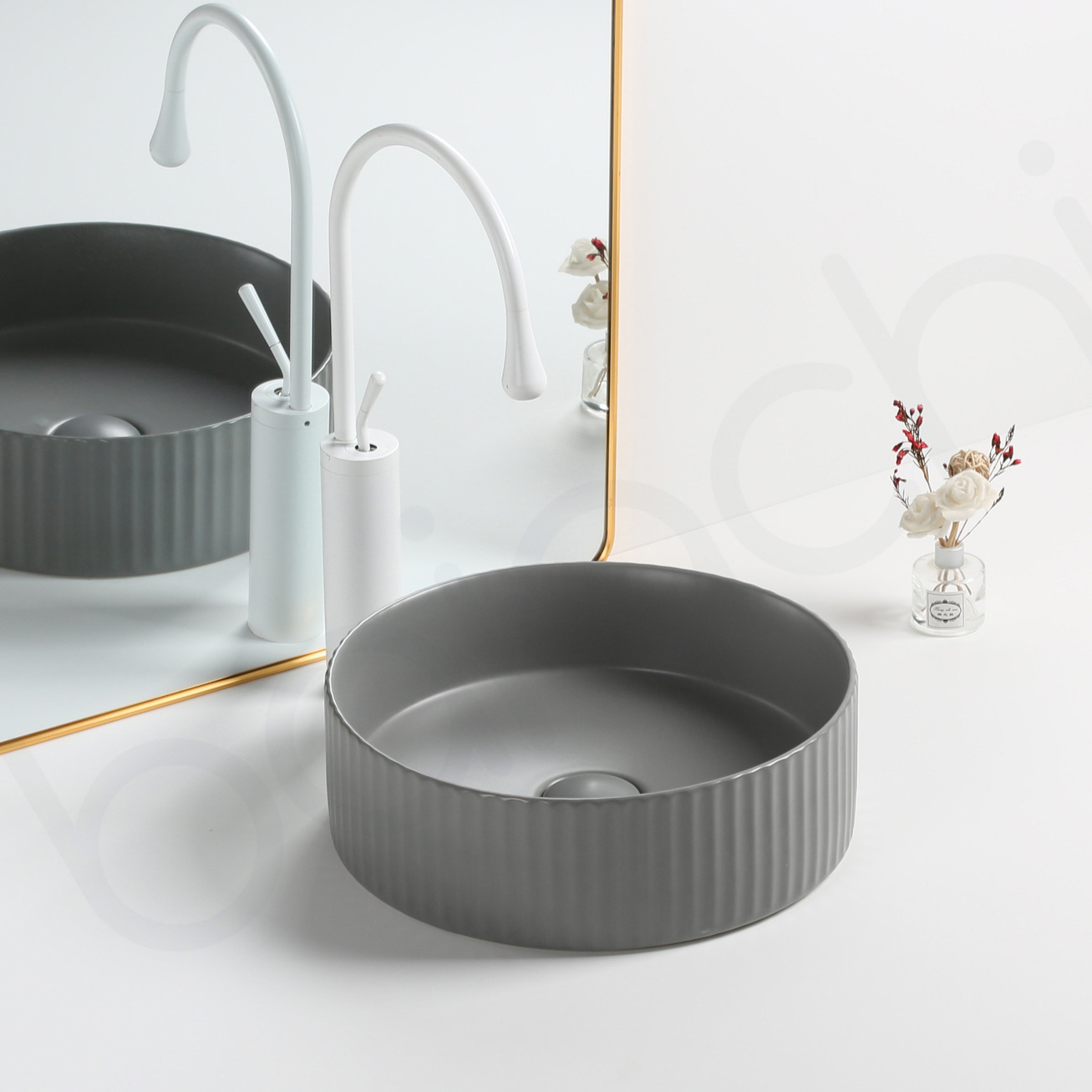 Baiachi 400mm Ceramic Above Counter Fluted Basin Matte Grey