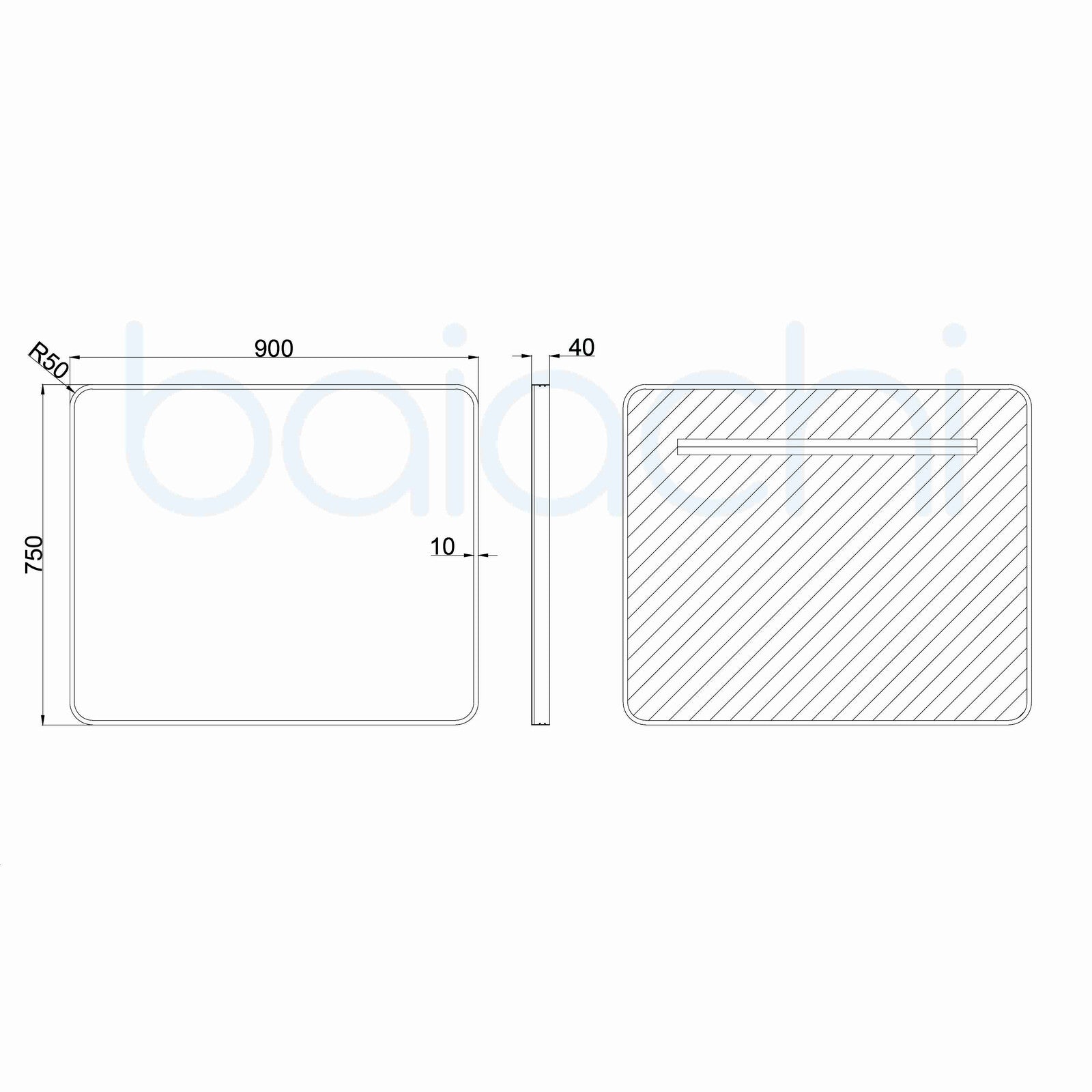 Baiachi Eden Rectangle 900mmx750mm Frame Mirror Gun Metal