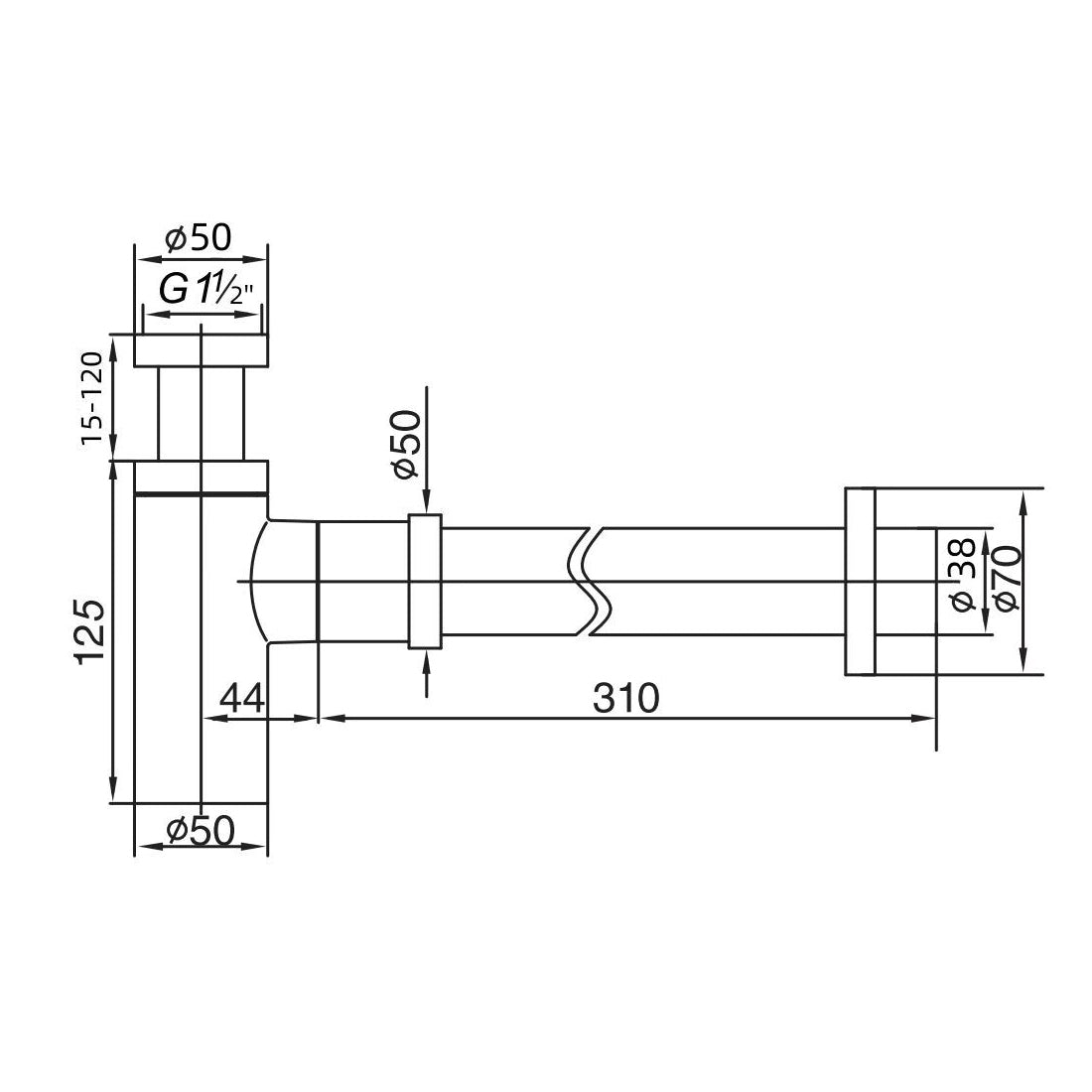 Moreton Round Brass Bottle Trap 40mm Brushed Nickel