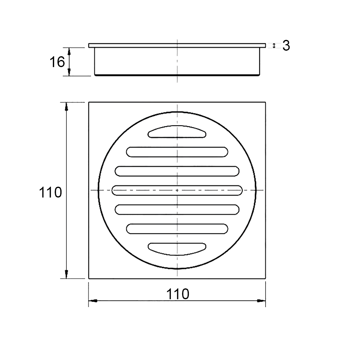 110X110mm Black Bathroom Shower 100mm Outlet Floor Waste Drain Grate