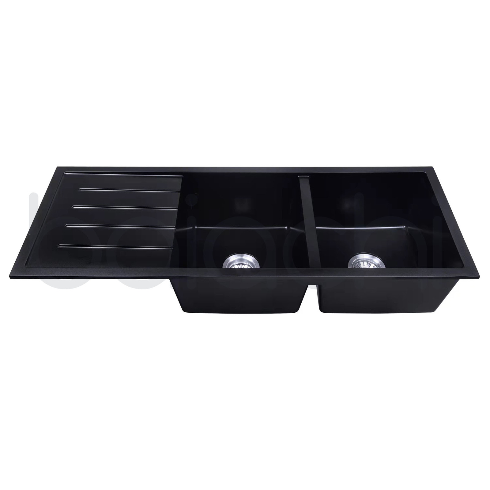 Baiachi Double Bowl and Drainer Granite Kitchen Sink Black