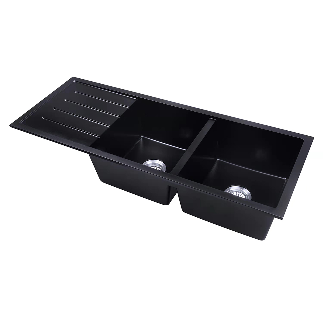 Baiachi Double Bowl and Drainer Granite Kitchen Sink Black