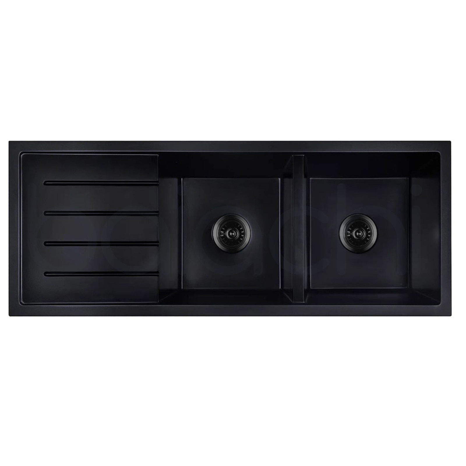 Baiachi Double Bowl and Drainer Granite Kitchen Sink Black