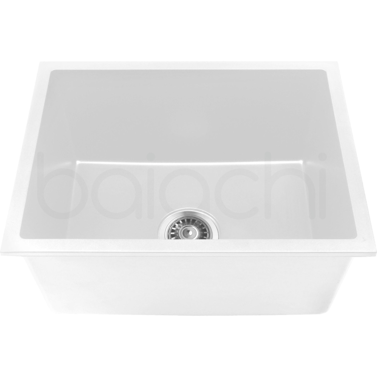 Baiachi Single Bowl Granite Kitchen Sink White with Black Waste