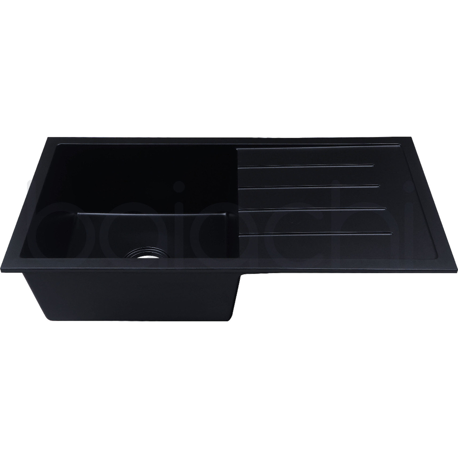 Baiachi Single Bowl and Drainer Granite Kitchen Sink Black with Gun metal Waste