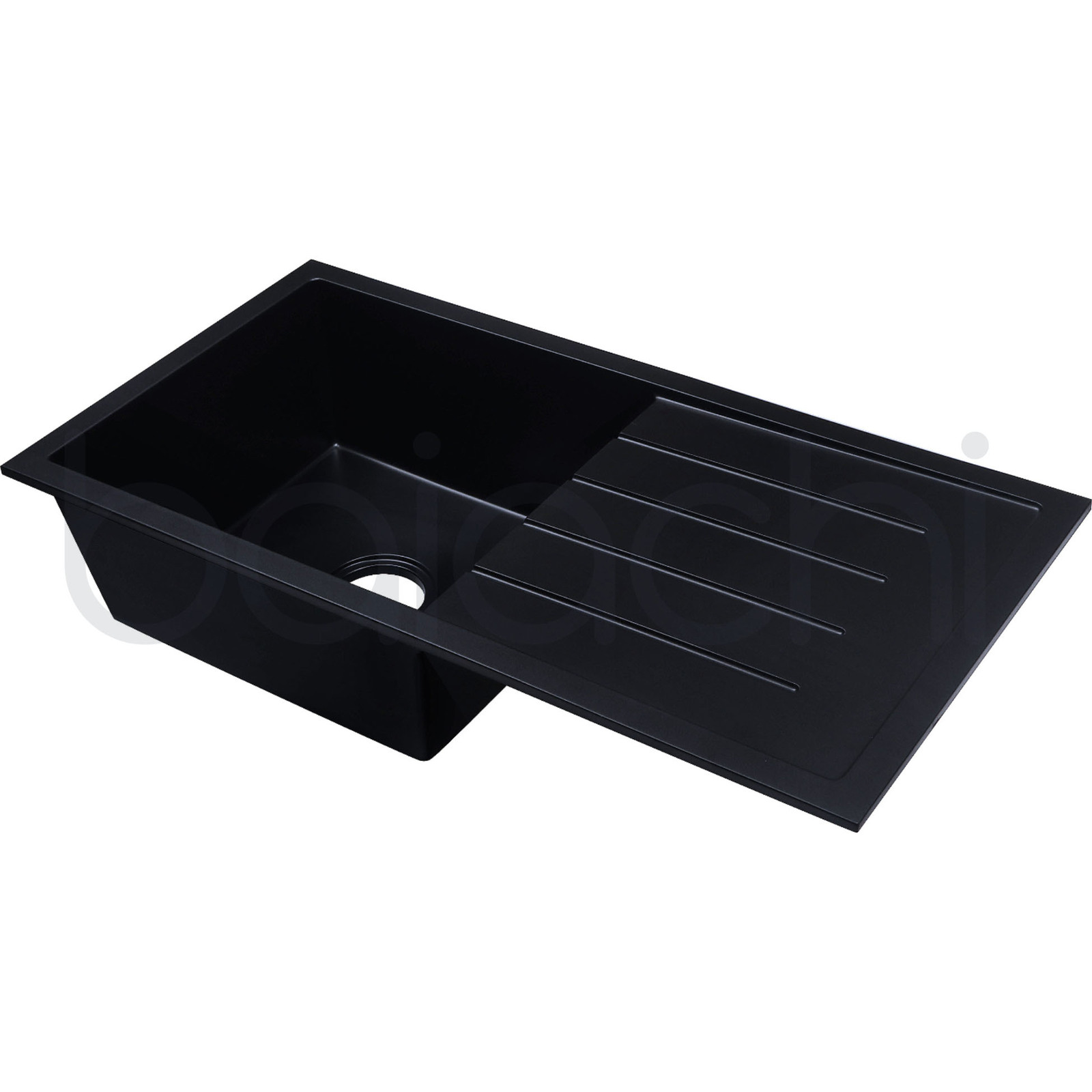 Baiachi Single Bowl and Drainer Granite Kitchen Sink Black with Gun metal Waste