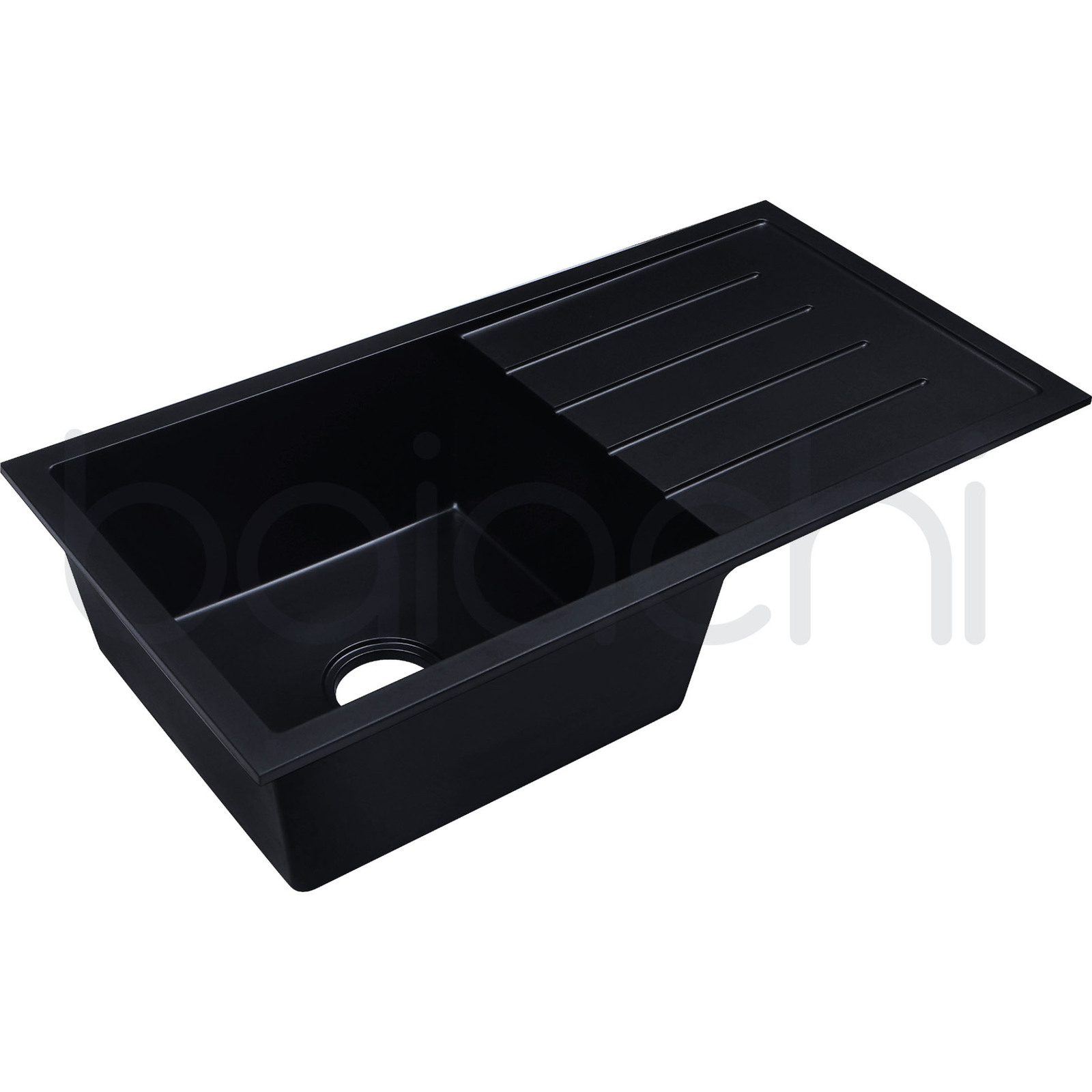 Baiachi Single Bowl and Drainer Granite Kitchen Sink Black