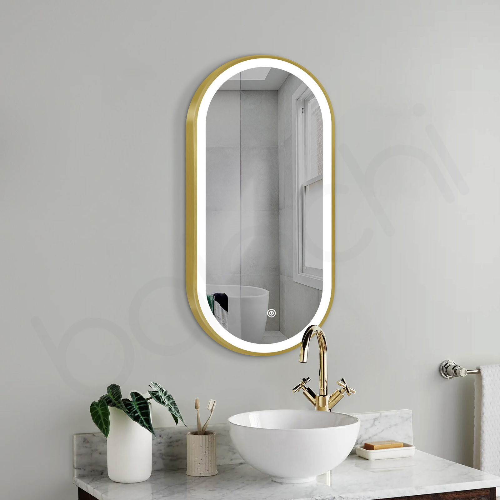 Baiachi LED Oval 450mmx900mm Frame Mirror Brushed Gold