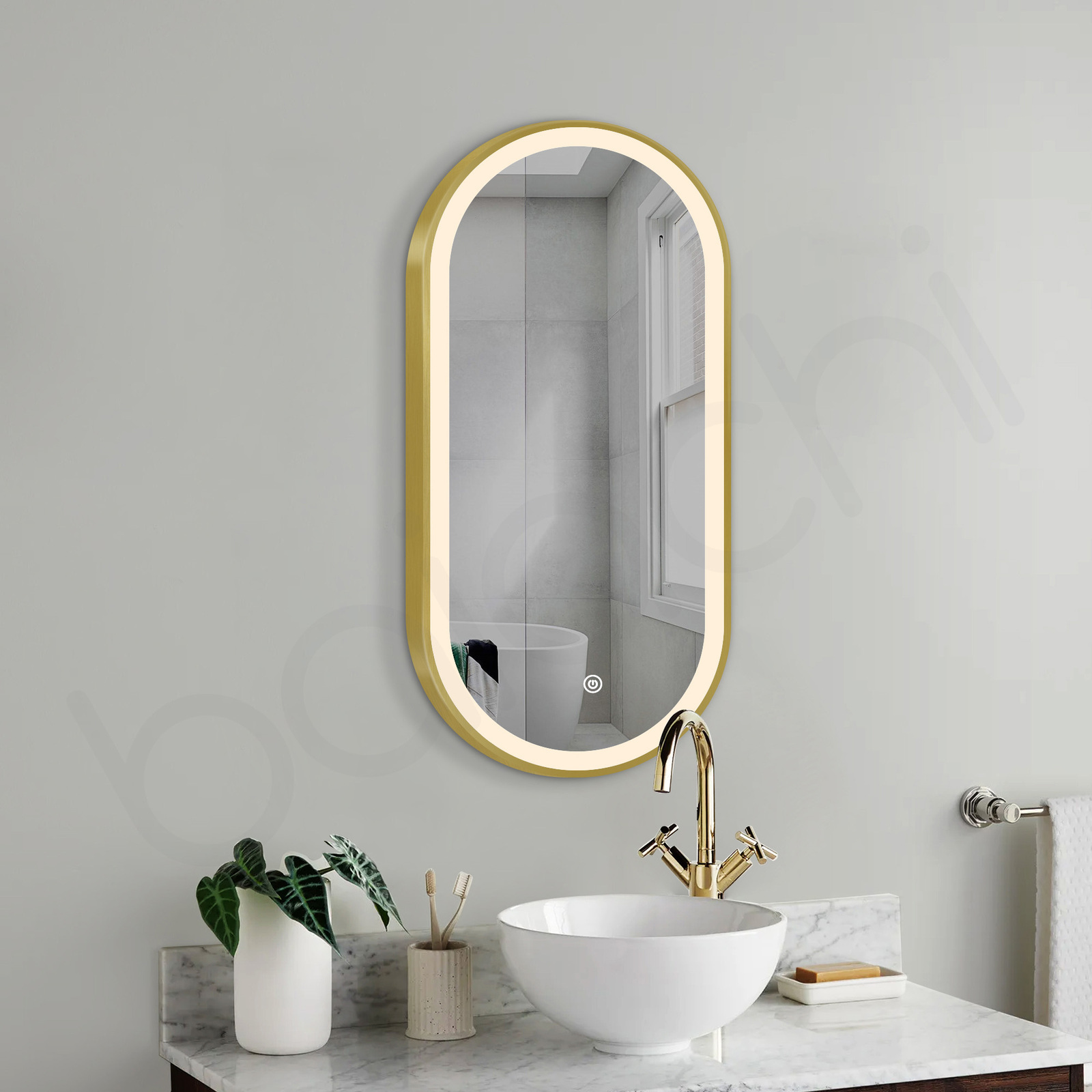 Baiachi LED Oval 450mmx900mm Frame Mirror Brushed Gold