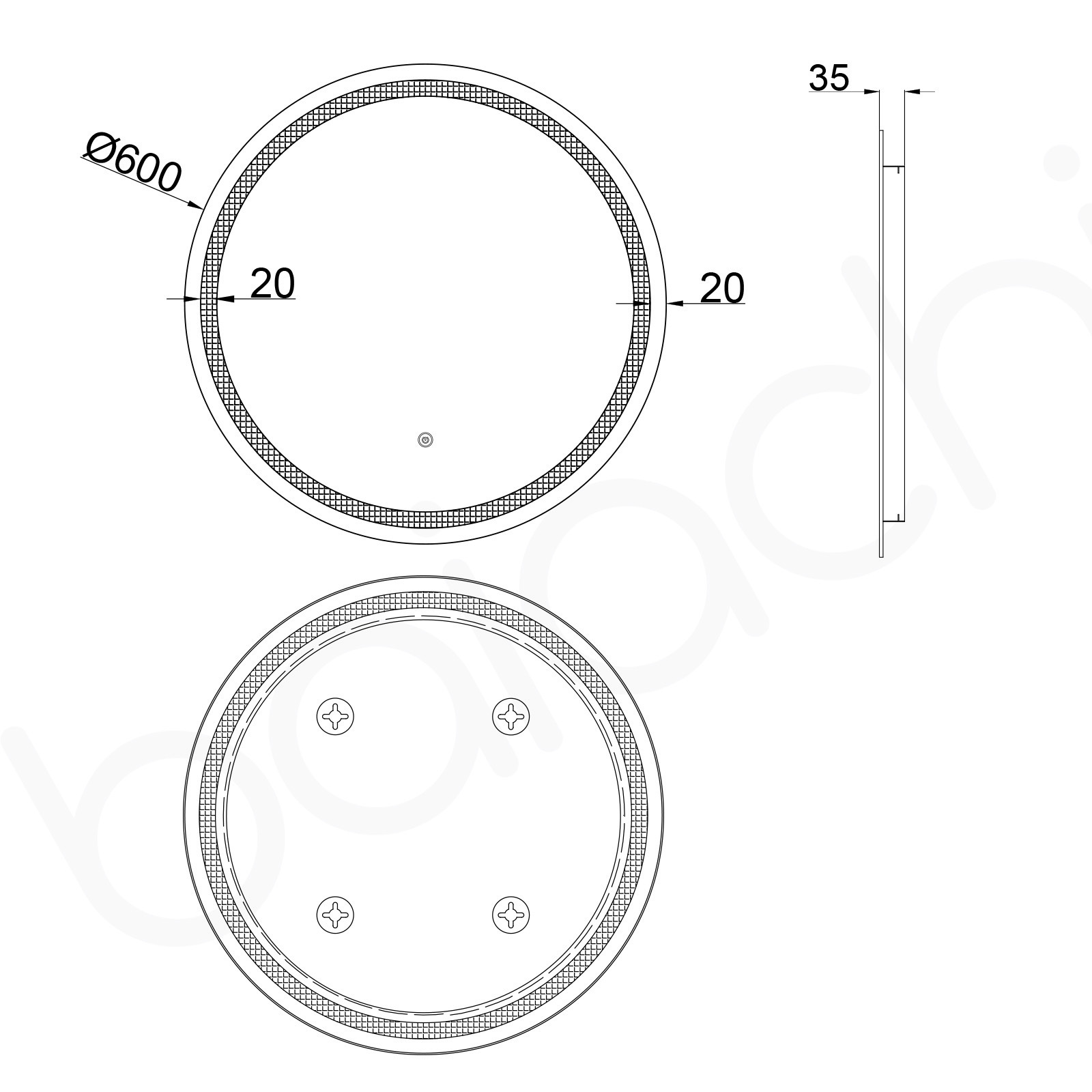 Baiachi Otus LED Round 600mm Frameless Mirror