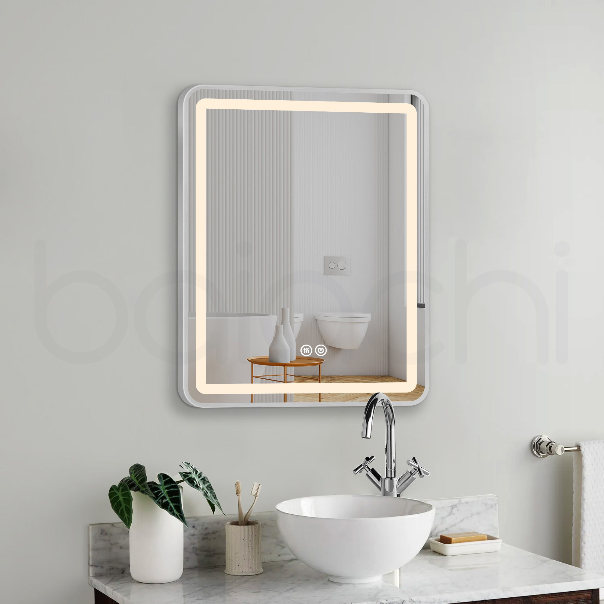 Baiachi Eden LED Square 600mmx750mm Frame Mirror Brushed Silver