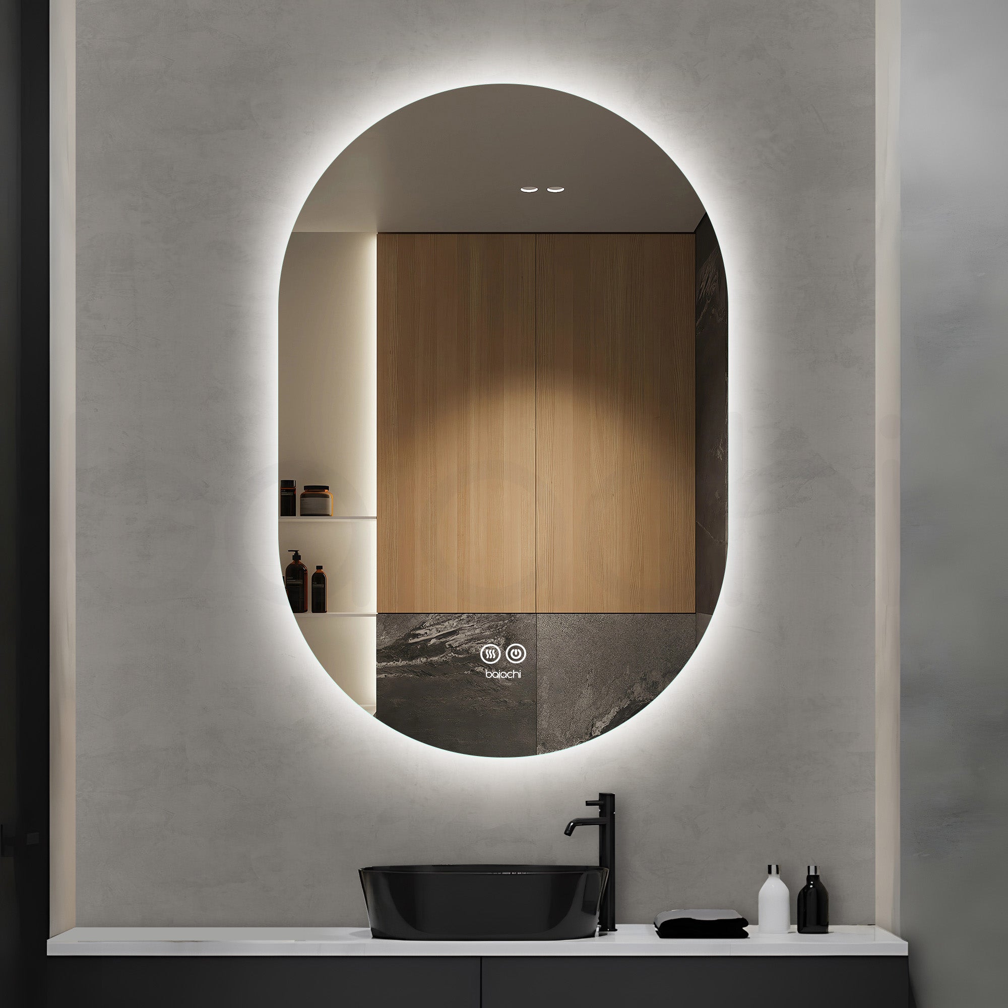 Baiachi LED Oval 600x900mm Backlit Anti-Fog Mirror