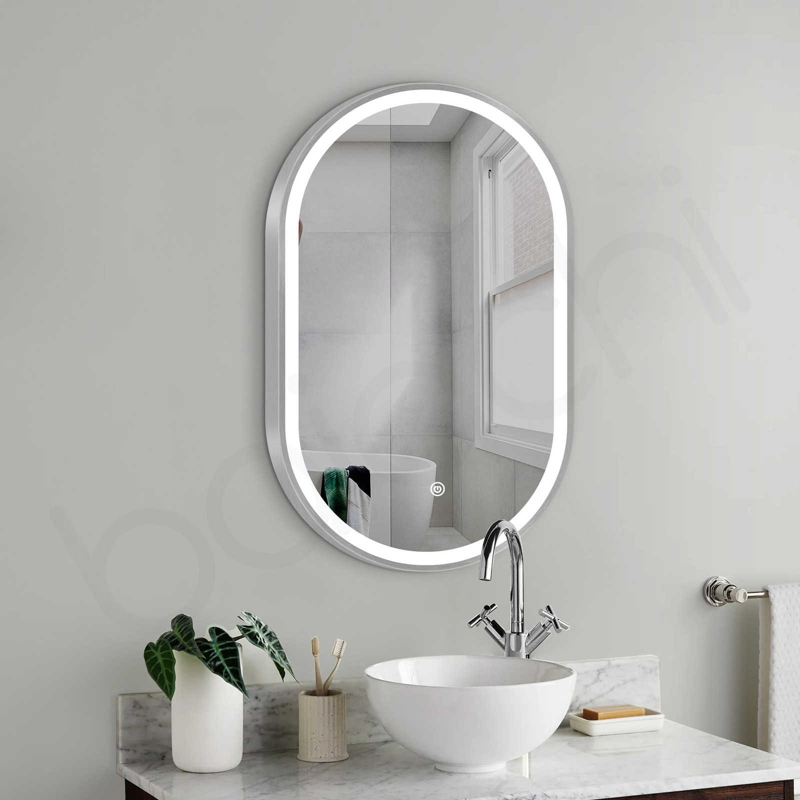 Baiachi Cora LED Oval 600mmx900mm Frame Mirror Brushed Silver