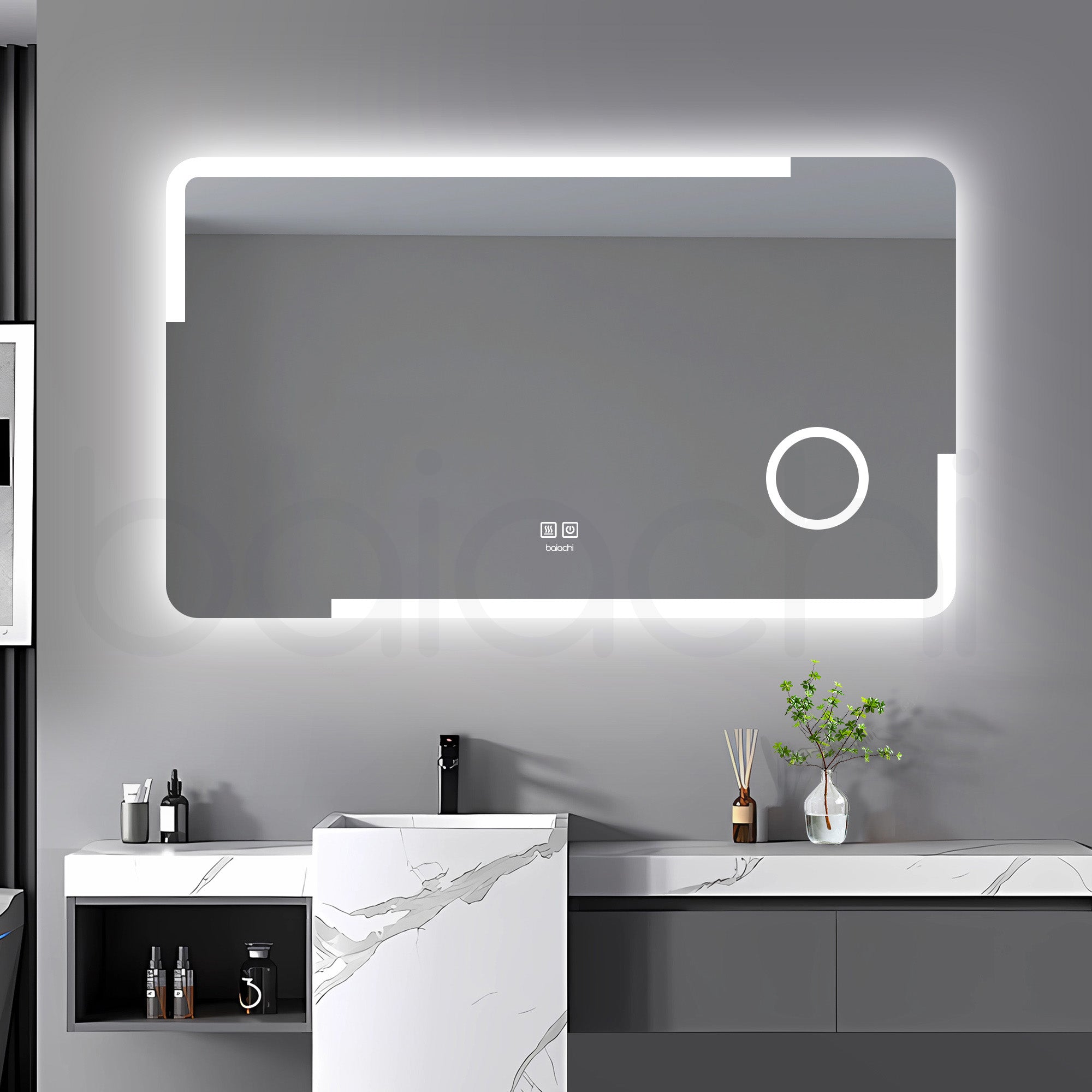 Baiachi LED Square 1200x800mm Anti-Fog Mirror with Magnifier