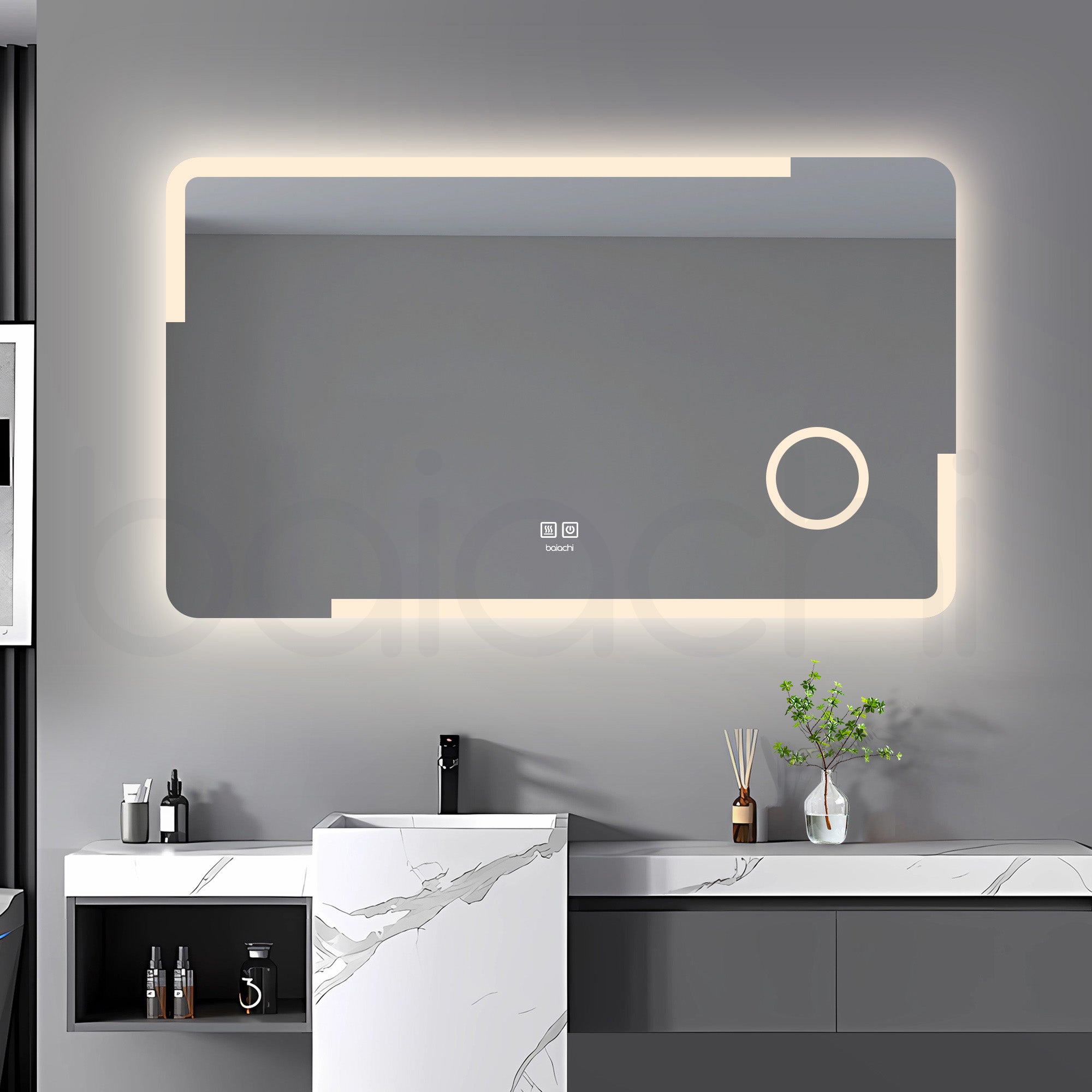 Baiachi LED Square 1200x800mm Anti-Fog Mirror with Magnifier