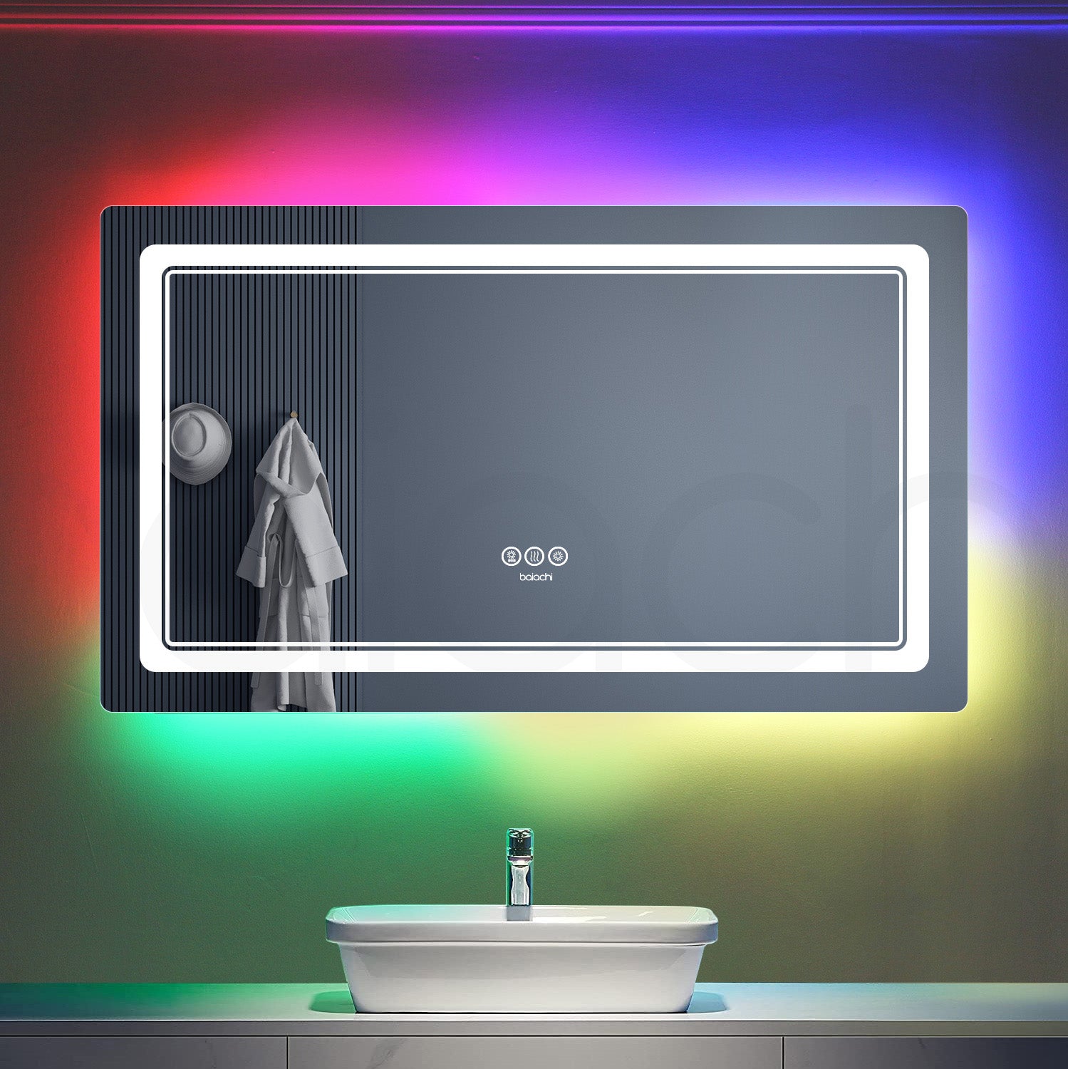 Baiachi LED Square 1200x700mm RGB Anti-Fog Mirror