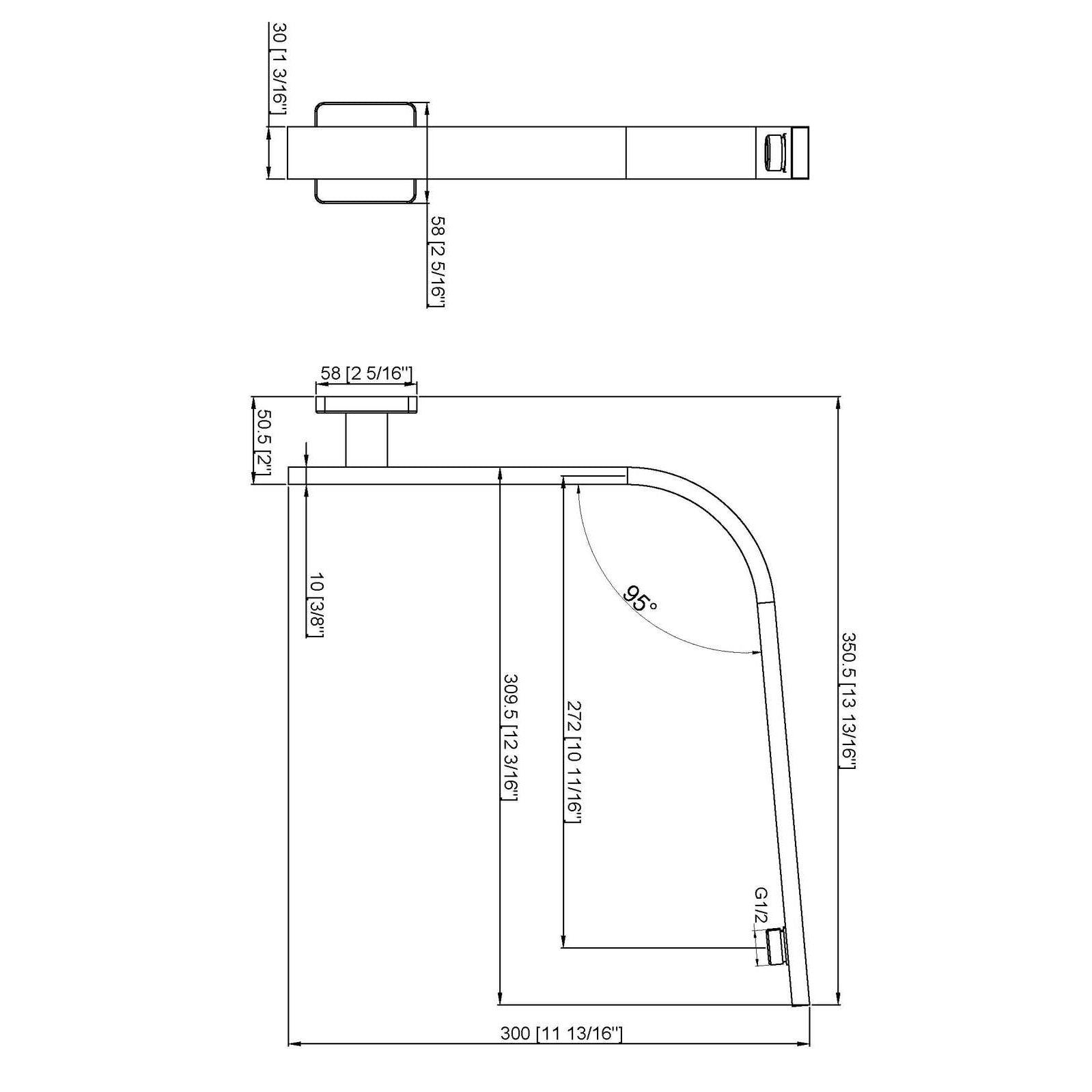 Mackenzie Square High Rise Wall Shower Arm Matte Black