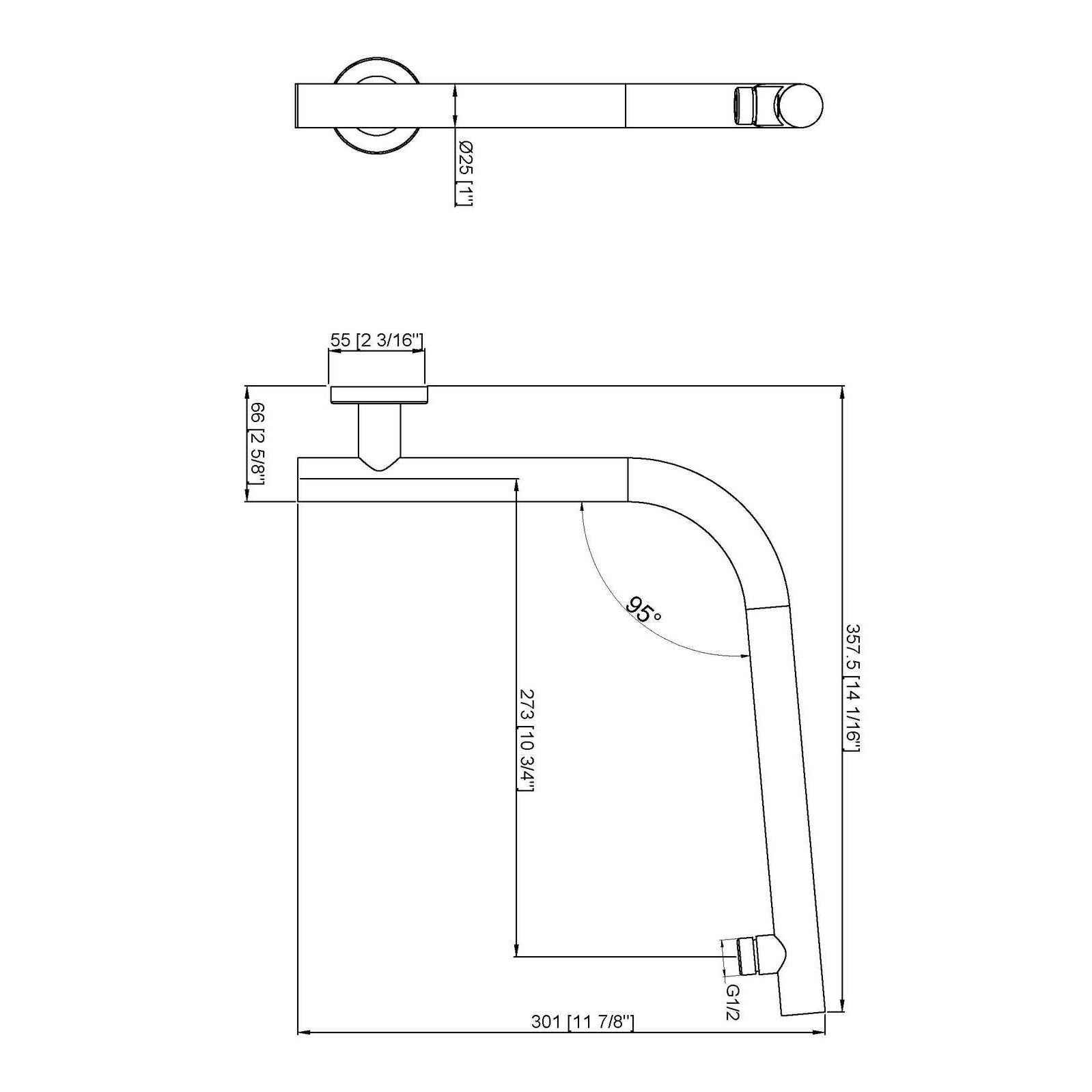 Moreton Round High Rise Wall Shower Arm Matte Black